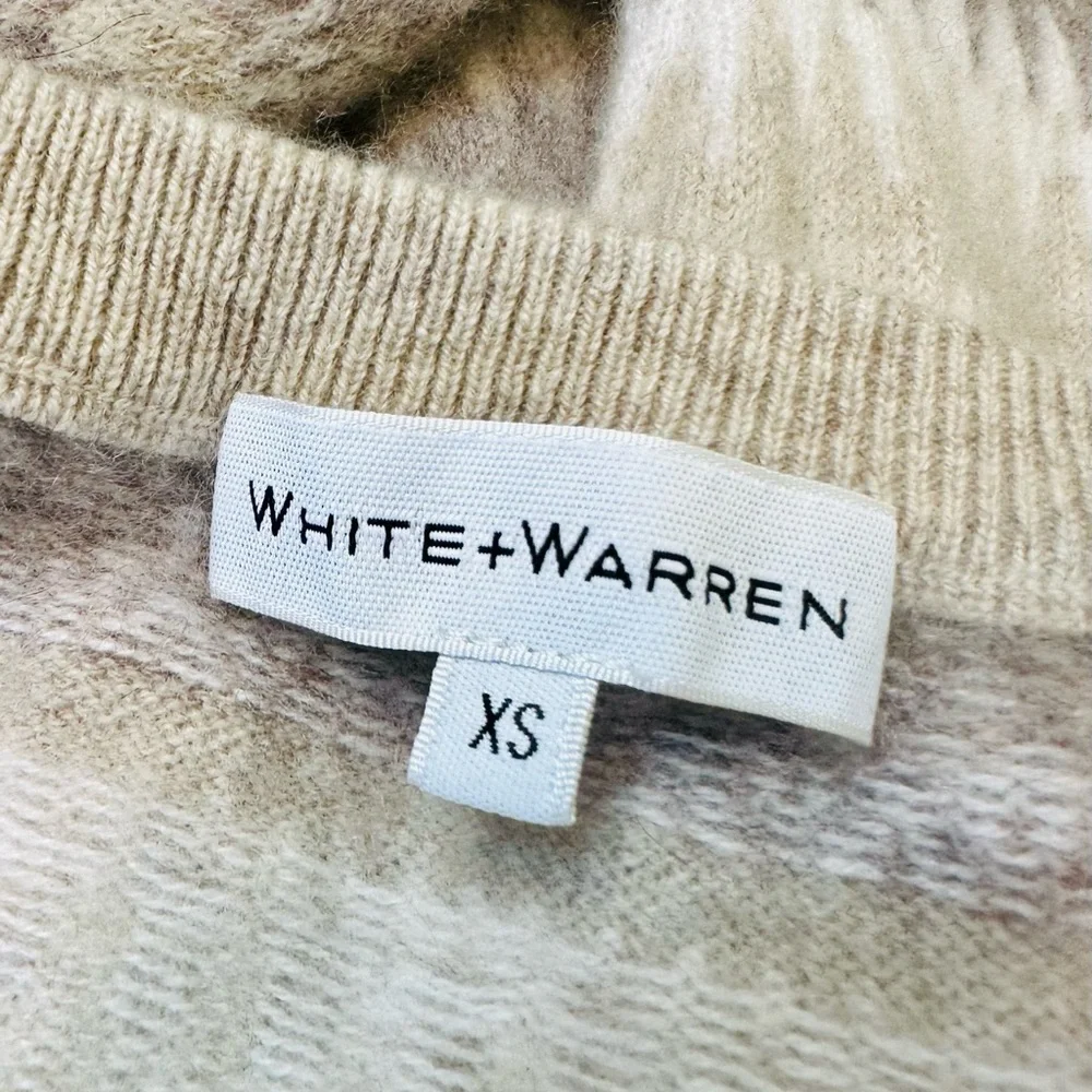 EUC White + Warren Warm Neutral Cashmere Fair Isle Cardigan Sweater - Picture 11 of 13